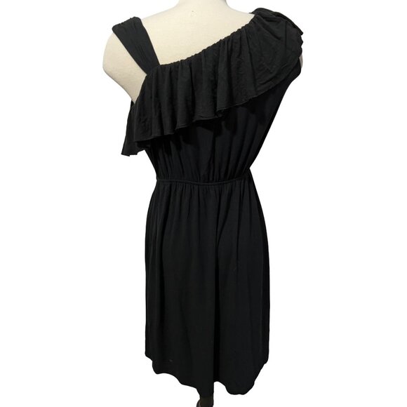 Madison Black Ruffle One Shoulder Mini Dress Sz Petite Small Flowy Ruffle Collar - Picture 5 of 13